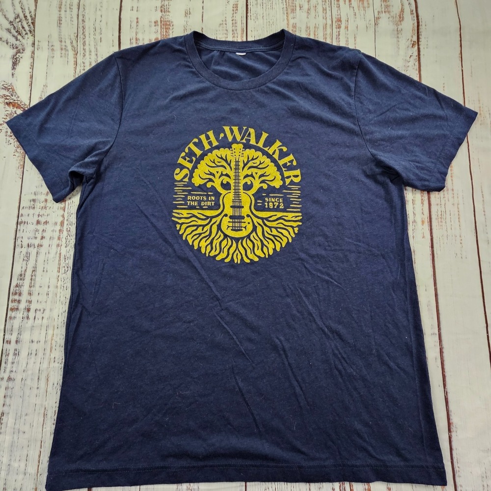 Seth Walker Roots in the Dirt Guitar Blue Short Sleeve T-Shirt Men's L